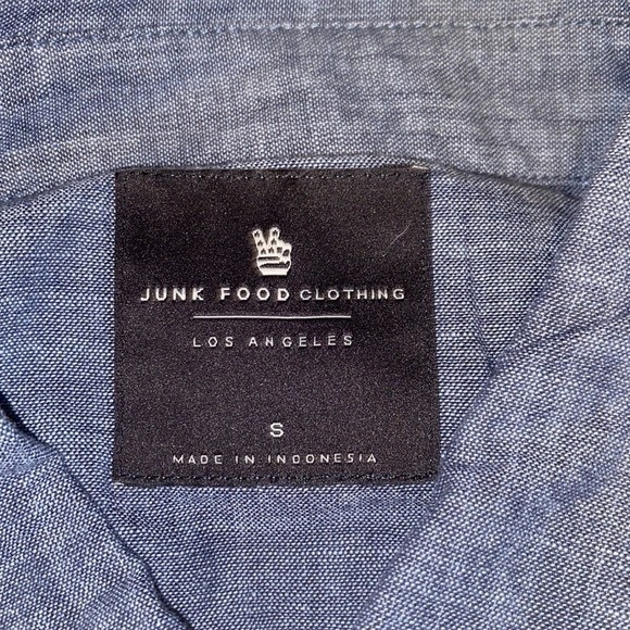 JUNK FOOD Hughes Button Up Shirt Short Sleeve heathery look Blue size Small - Picture 8 of 11